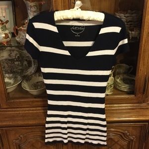 Flattering navy and white striped sweater by INC